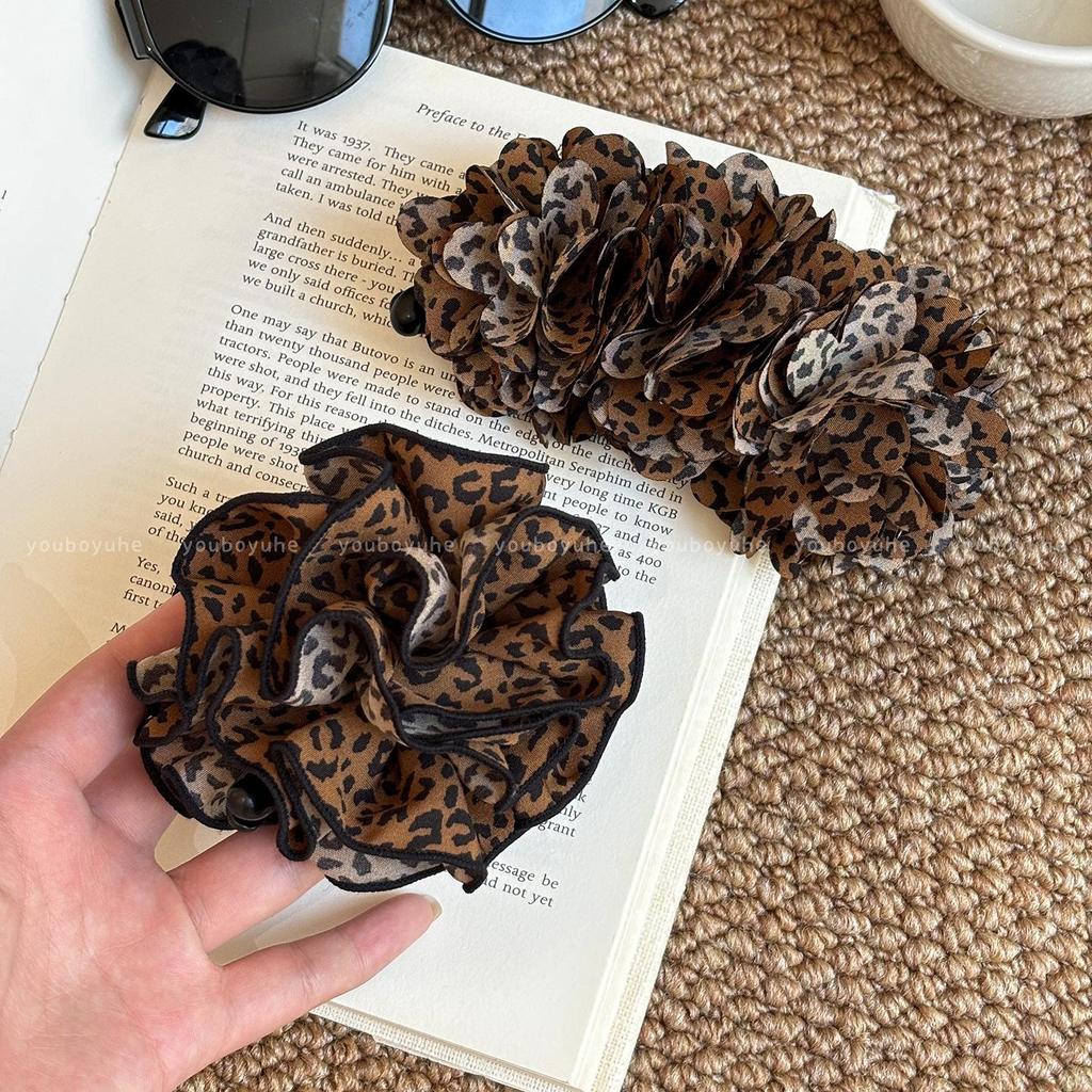 Leopard Print Retro Banana Hair Clip for Women - Large Claw for High Ponytails & Half Up Styles, Adds Volume