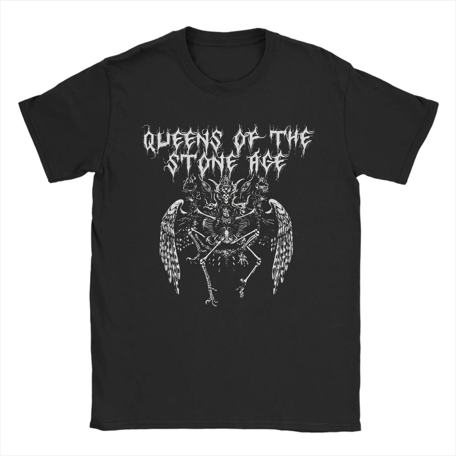 

The Queens of the Stone Age Rock Band T Shirts Pure Cotton Vintage T-Shirt Round Neck Tee Shirt Short Sleeve Tops Plus Size S чёрный