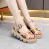 Sandals for Woman One Word Summer 2025 Open Toe Green Women's Shoes Buckles Platform Footwear Roman Style Outdoor Vintage Trend