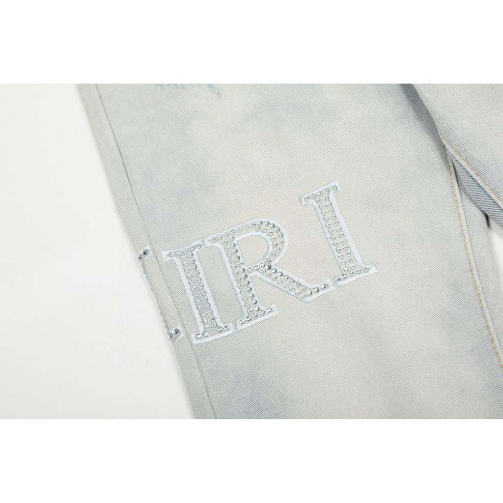 Amiri Trendy American Style Internet Famous Jeans with Fabric Patches, Torn Holes, Embroidery, Casual Trendy High Street Pants