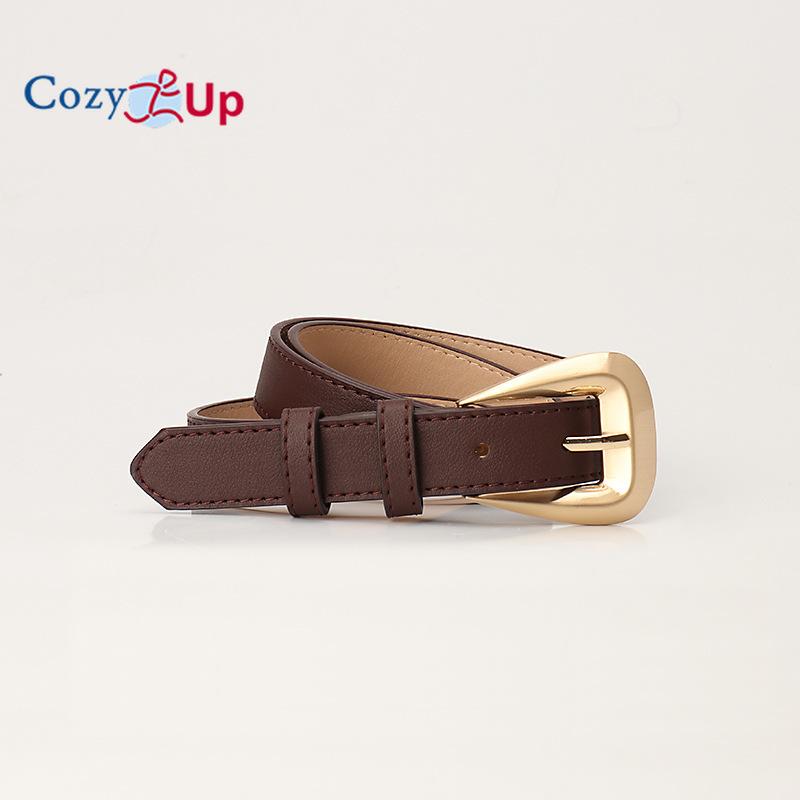 

Женский кожаный ремень для джинсов, брюк, модный женский узкий ремень из искусственной кожи с золотой пряжкой 103x2.3cm темно-коричневого