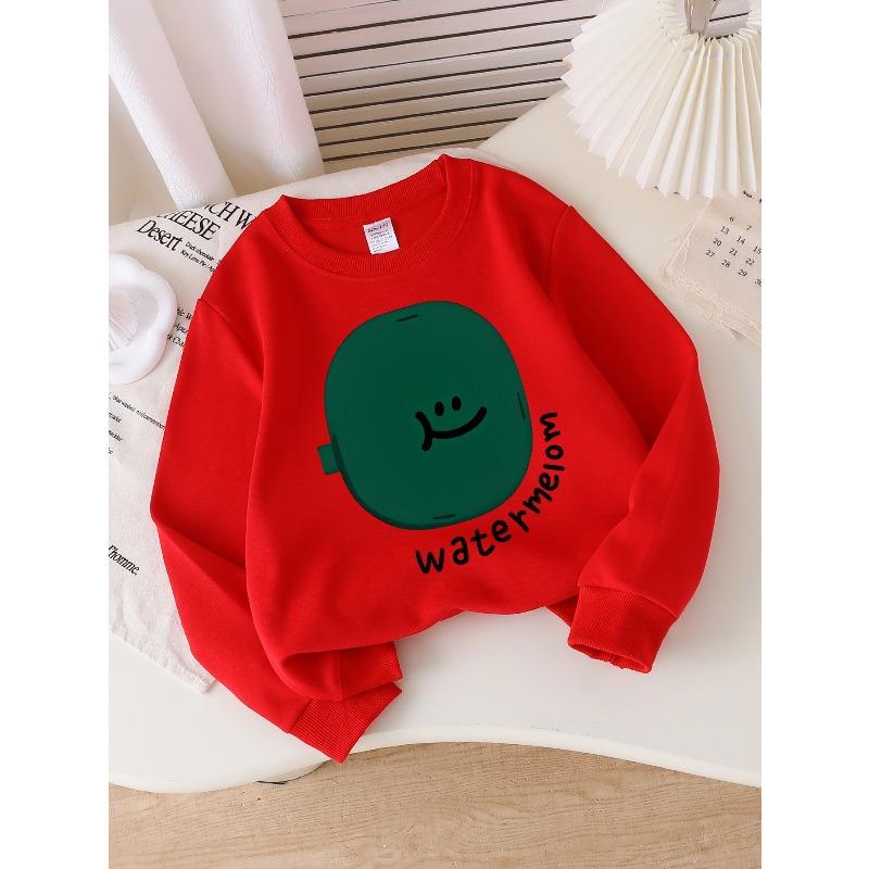 Girls Soft Crewneck SweatshirtCute Green Watermelon Smile Face Design with Cute Creative Print, Casual All-Match for Fall Winter