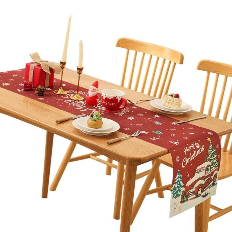 Holiday Dining Table Runner Christmas Party Decorations Wrinkle Fabric Easy Maintenance Tablecloth