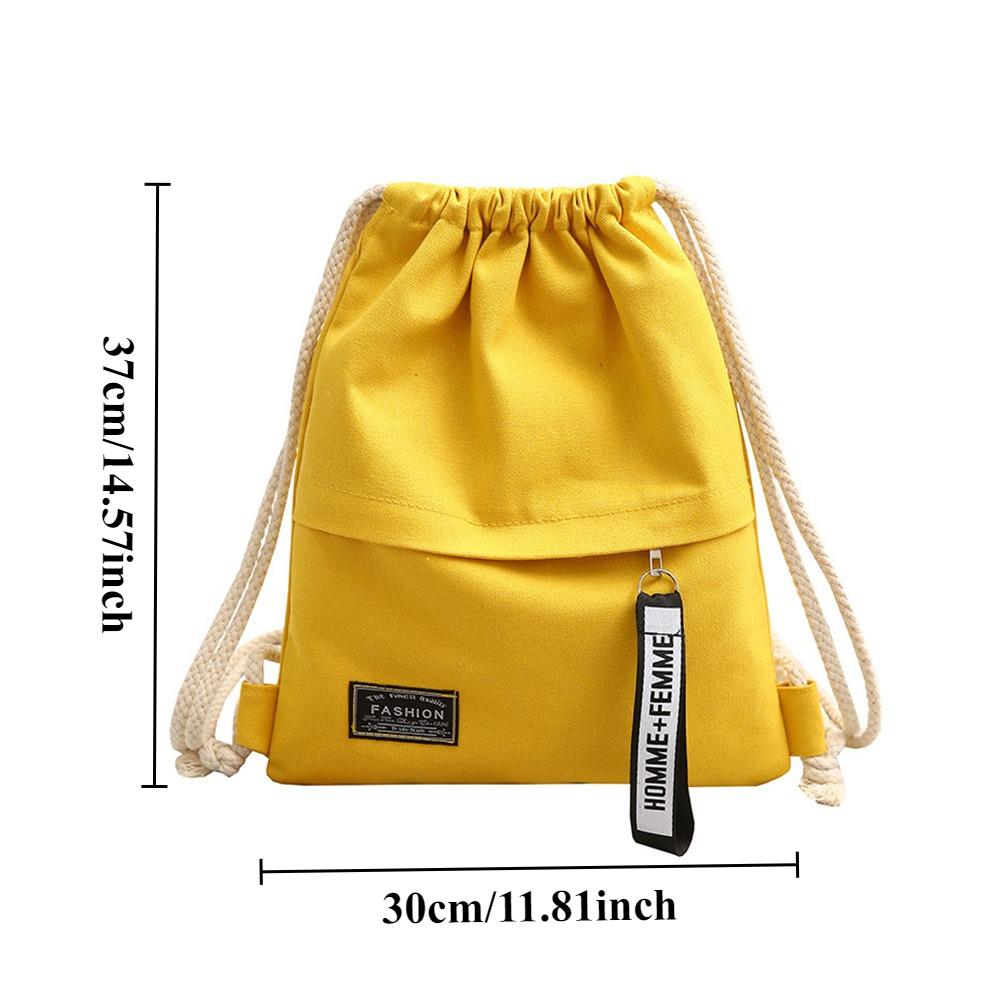 Student Canvas Bag Drawstring Style Backpack Solid Color Simple Cloth Bag Bundle Pocket Casual Bag for Men and Women Portable