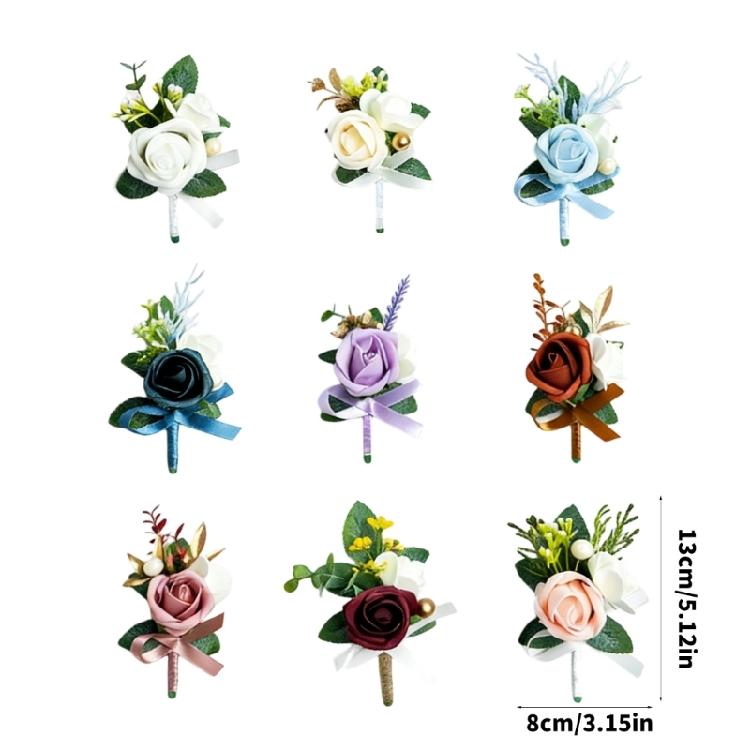 6Pcs Multipurpose Wedding Boutonniere Artificial Flower Wrist Corsage for Wedding Anniversary Party Table Centerpieces