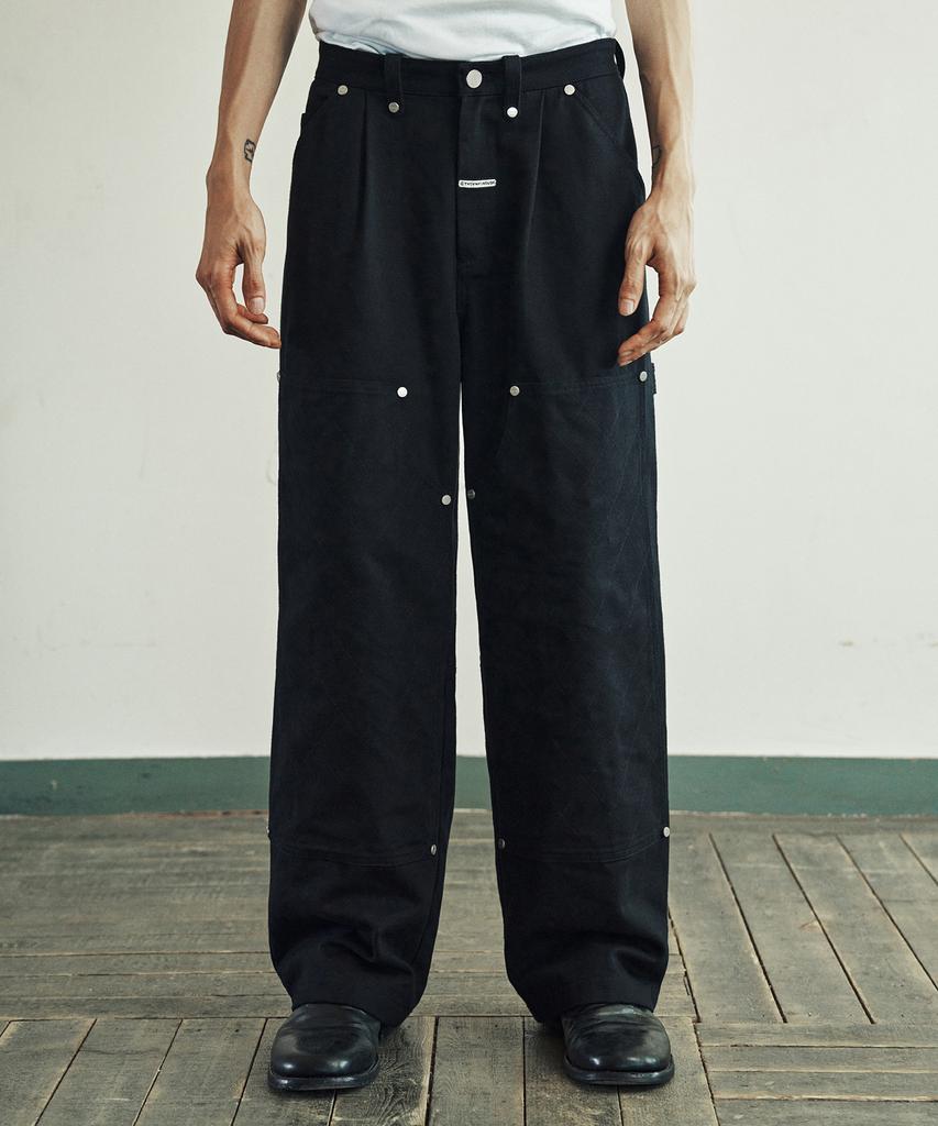 THEVINYLHOUSE Stitch Double Knee Pants Black