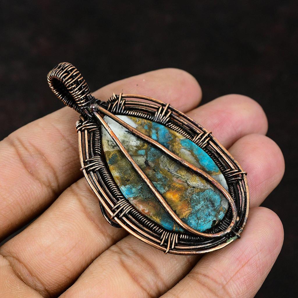 Stachelige Auster Kupfer Türkis Anhänger Edelsteinanhänger Kupferdraht gewickelter Anhänger Kupferschmuck Handgefertigt Designeranhänger Geschenk für Mutter