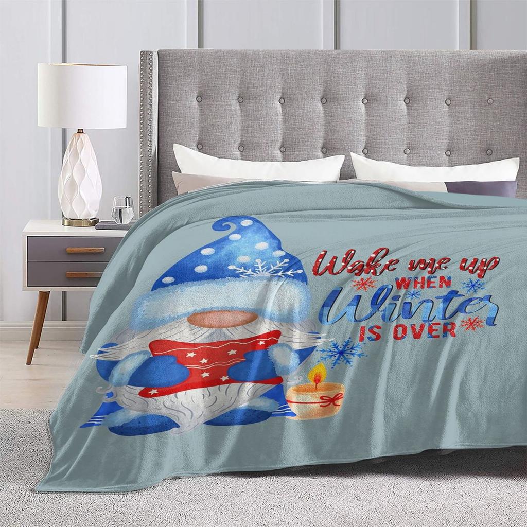Blue Winter Gnome With Candle Blanket Soft Warm Flannel Throw Blanket Bedspread for Bed Living room Picnic Travel Home Couch