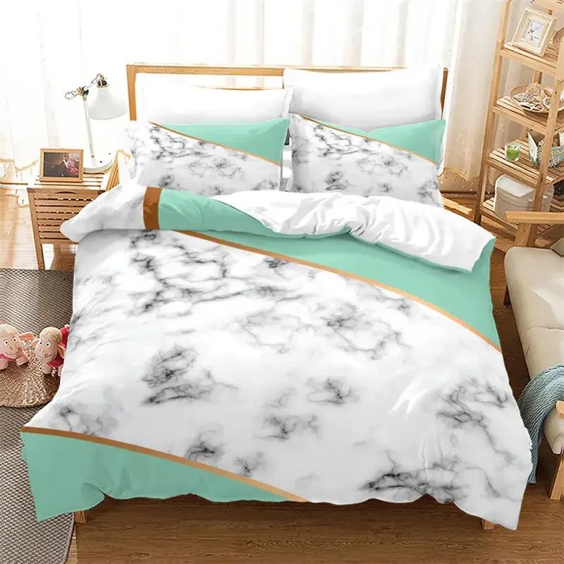 Geometric Marble Duvet Cover Stripe Triangle Bedding Set Luxury Comforter Cover With Pillowcases Twin Full For Adults Kids Decor