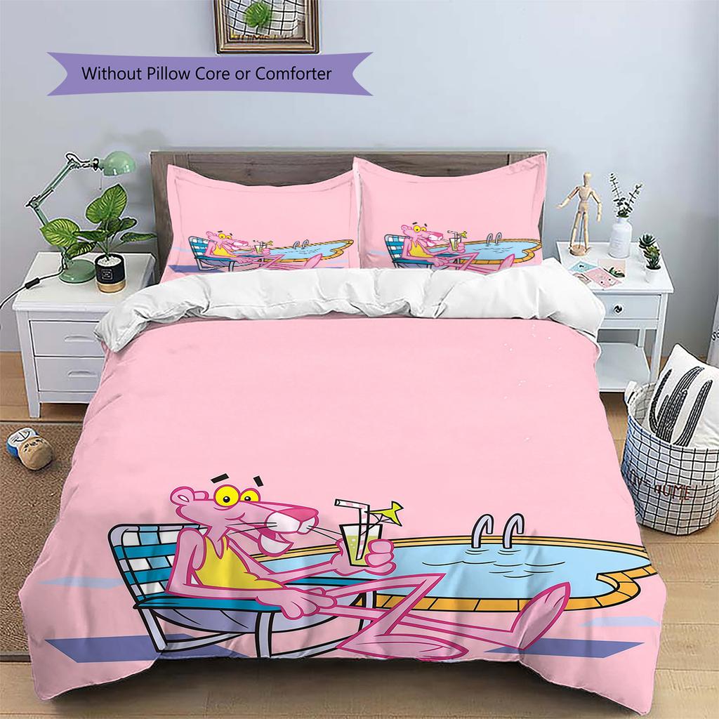 The Pink Panther2 Pattern Bedding Quilt Set Home Decoration Gift (1 * Duvet Cover + 2 * Pillowcase Without Core)