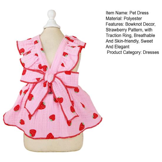 Sommerkleid für Hunde, süßes Erdbeermuster, Schleifendekor, Prinzessinnen-Kleidung, Haustierrock mit Traktionsring, atmungsaktive Welpenkleidung für kleine Hunde und Katzen