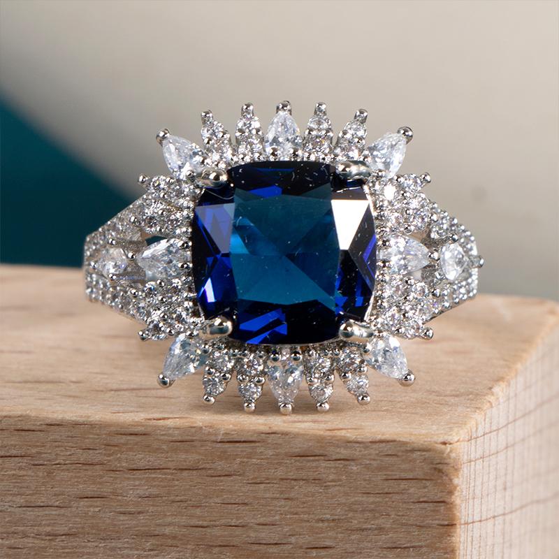 BELLA BOX Luxuriöse blaue Kubikzircon-Ringe für Braut, Hochzeitszeremonie, Party, Modeaccessoires, Damenringe, Statement-Schmuck