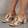 Women's Summer Open-Toe High-Heel Slide Sandals With Metal Buckle Detail, Versatile Casual Outdoor Footwear, Available In Large Sizes.