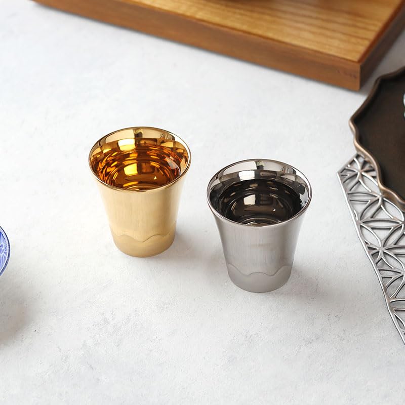 EAST Table Platinum Glazed Mount Fuji Mino Ware Cup, Wooden Box, 716-012-02, Made In Japan