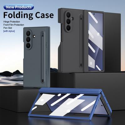 Luxury Folding Phone Case for Samsung Galaxy Z TriFold Z Fold7 6 Skin-feel Material Bracket Pen Slot Integrated Shockproof Cover