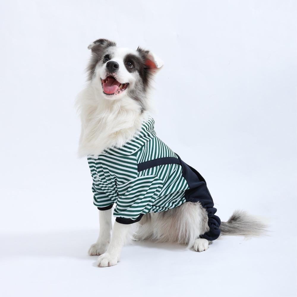 

Fashion Four Legged Pet Dog Jumpsuit Warm Striped Dog Pullover Hoodie Thickened Windproof Dog Clothing Autumn Winter Season XL зелёный