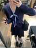 Korean Preppy Ruffle Knit Cardigan & Pleated Midi Skirt Set for Women (Autumn/Winter)