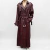 Casaco Trench Coat Elegante Feminino Cor Vinho Pele de Cordeiro Genuína Roupa de Festa Ajuste Feito à Mão