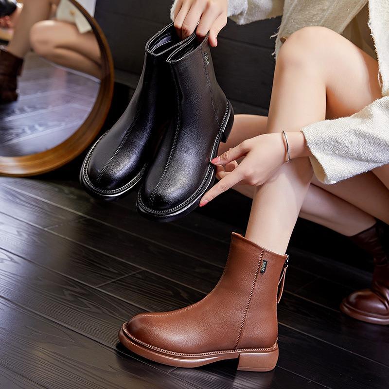 Leather Martin boots women's autumn new retro velvet short boots retro women's boots versatile boots women