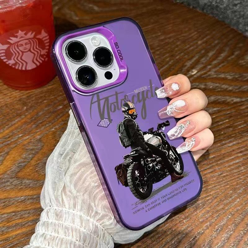 Popular Laser Hard PC+TPU Back Cover for Motorcycle Rider Mobile Phone Cases for iPhone 16 15 14 13 Pro 12 11 Pro Xs X XR Max