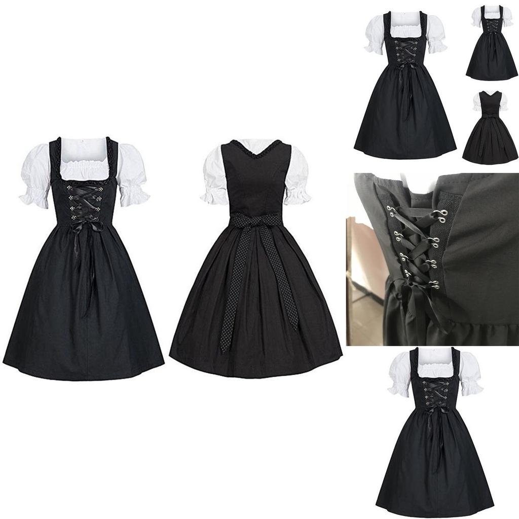 Elegant Black Oktoberfest Costume Featuring Unique Puff Sleeve Design For Womens Fashion