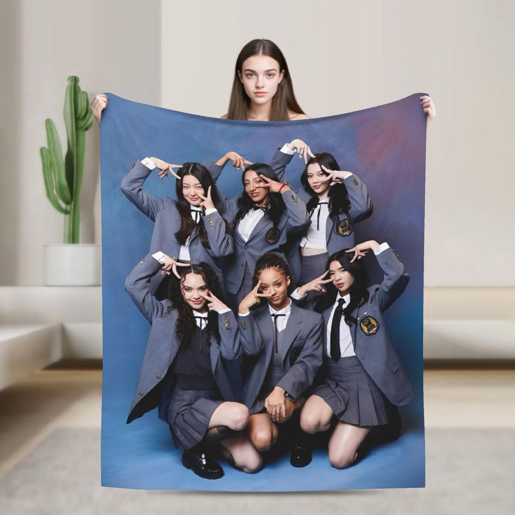 Katseye Kpop Knitted Blankets Fleece Sophia Lara Megan Ultra-Soft Throw Blankets for Car Sofa Couch Bedspread