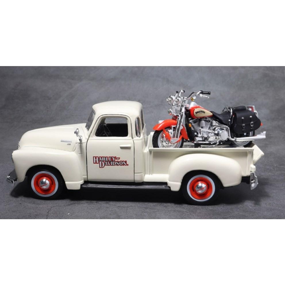 Maisto 1:24 Harley-Davidson Pickup Truck & Motorcycle Diecast Model Set, Ivory (1 Set)