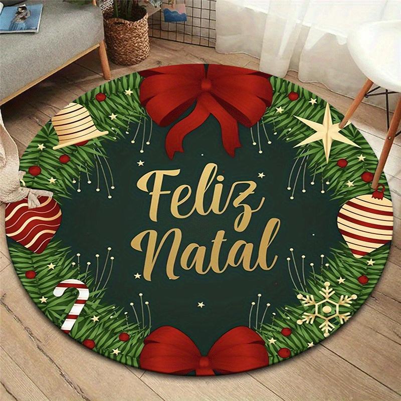 

1pc Soft, Absorbent & Non-Slip Happy Holidays Round Rug, Perfect for Entryway, Living Room, Bedroom Decor, Machine Washable Flannel Memory F 80cm by 80cm