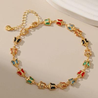 Ins Rainbow Crystal Butterfly Charm Anklets For Women Adjustable Gold Color Link Chains Foot Ankle Bracelet Jewelry Accessories