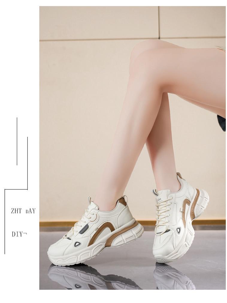 2025 Spring Women's Korean Style Breathable White Sneakers: Versatile Thick Sole, Height Increasing, Casual Sports Dad Shoes