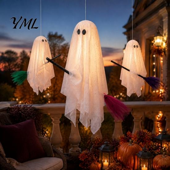 Fairy Tale Ghost Decorations Halloween Outdoor Decoration, Large Hanging on Broom, Spooky Decor for Home Flying Gauze Tree, Porch, Yard, Patio,