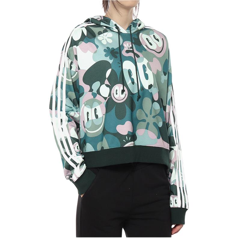 Adidas Originals Trefoil Serie Allover-Print Smiley Face Lässiger Bequemer Hoodie Damen Hoodies Grün DV2661