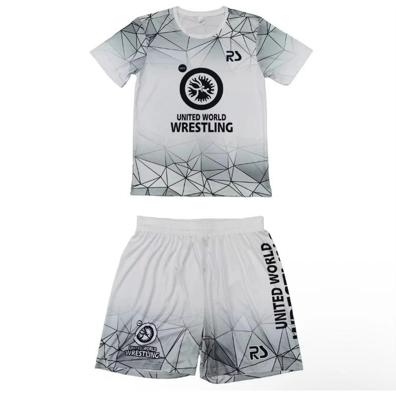 2026 Ny Herr Världsomfattande Brottningsteam Sportkläder Set Kortärmad T-shirt och Shorts för Träning Lätt Fukttransporterande