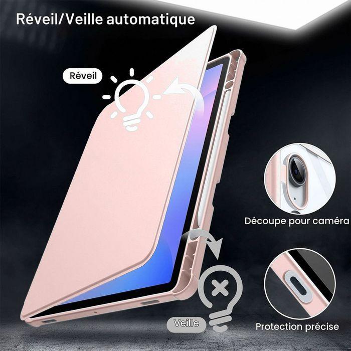 Coque pour Samsung Galaxy Tab S10 FE Plus, Rotation 360° avec Porte-Stylet - Rose