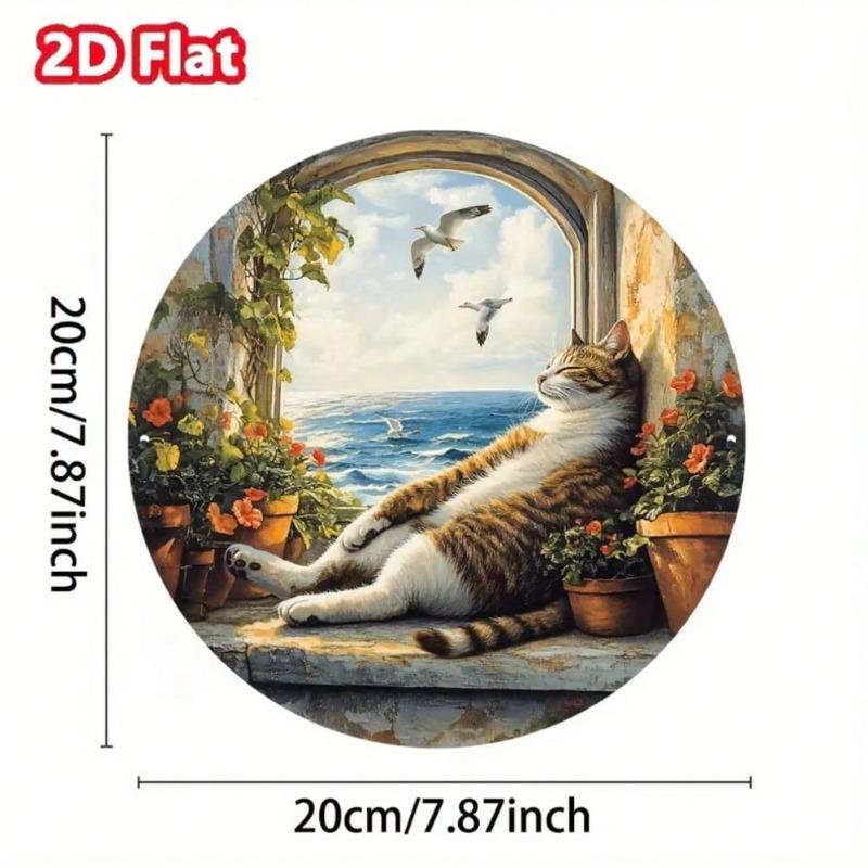 Vintage Cat Metal Wall Art 8 Inch Round Aluminum Sign Decor for Home Cafe