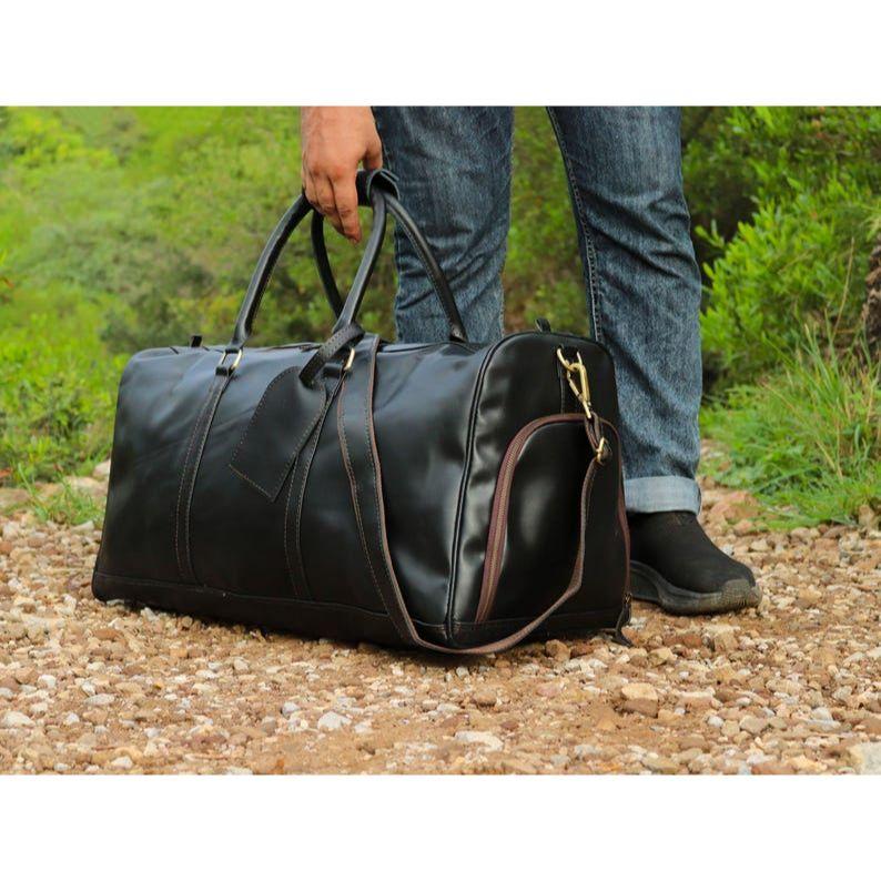 Full Grain Leather Duffle Bag Men's Travel Weekender Holdall
