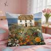 Retro Frühling Dorf Pflanzen Kissenbezug Quadratisch Kurzer Plüsch Kissenhülle Wohnzimmer Sofa Heimdekoration Funda X