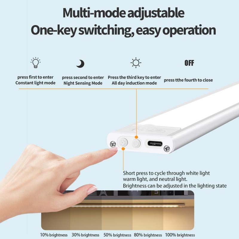 10-60CM LED Motion Sensor Night Light Rechargeable Under Cabinet Lights Wireless Lamp Wardrobe Kitchen Cabinet Bedroom Lighting