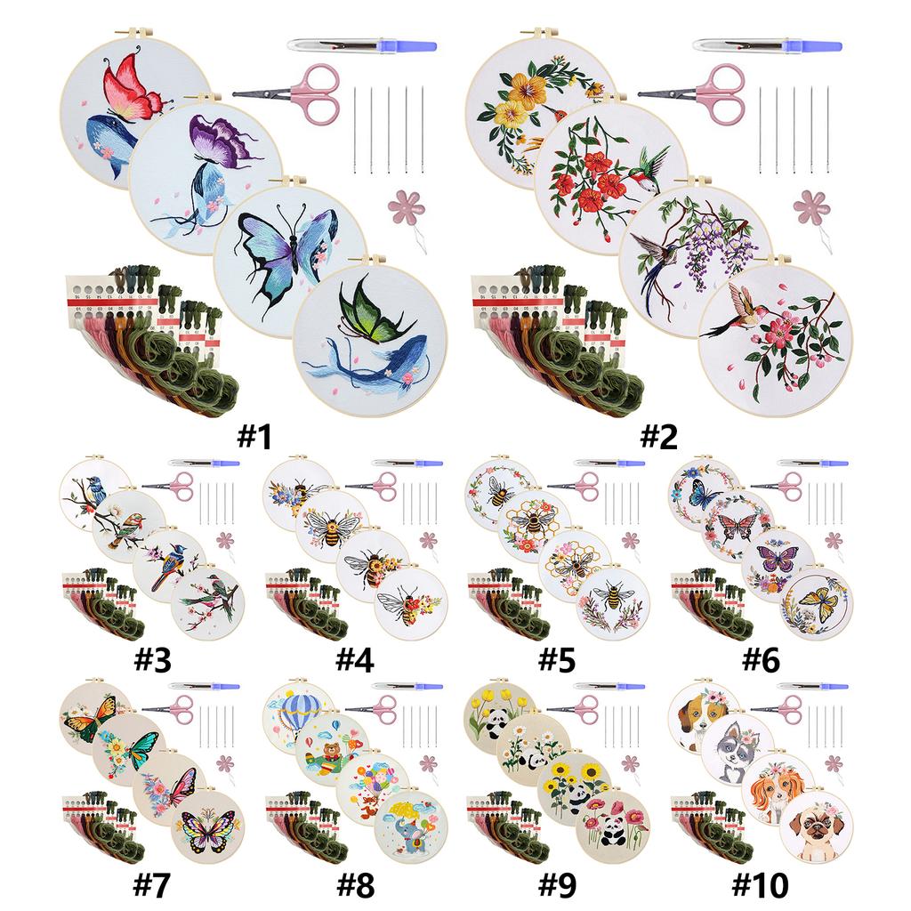 4 Pack Animal DIY Embroidery Kit with Embroidery Hoop Embroidery Stitches Practice Kit for Beginners Gift for Craft Lovers