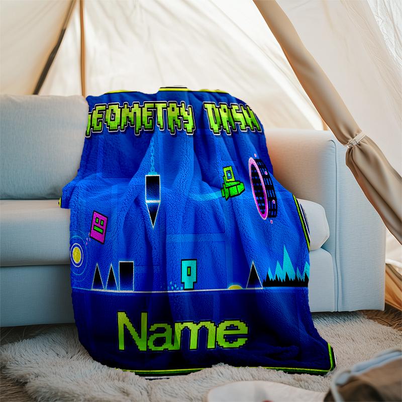 Personalized Custom Name Blanket - Geometry Dash Print Design,Blanket for Sofa,Bed,Travel,Camping - Soft and Warm, Great Gift