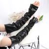 47cm Black PU Leather Long Fingerless Gloves Punk Rock Dance Women Hip Pop Jazz Disco Mittens Clubwear Cosplay Accessories