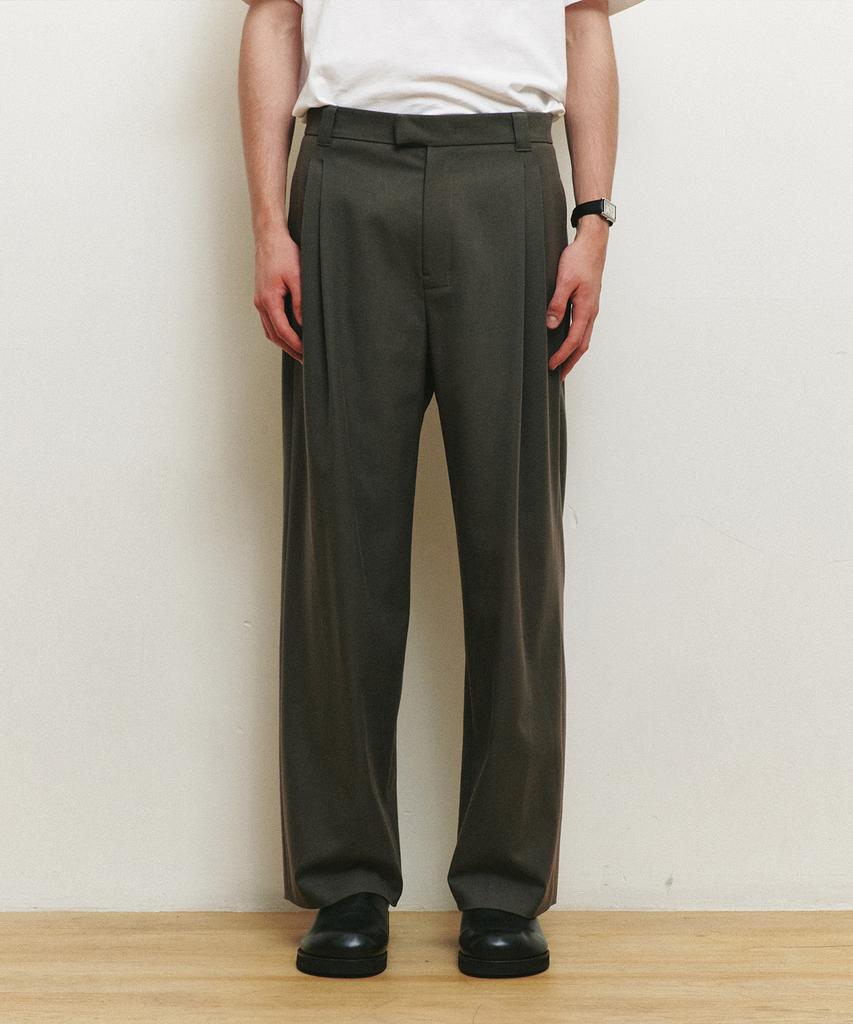 MINDBRIDGE [Hoite] Wool Blend Wide Two-Pleat Slacks - 2 Colors