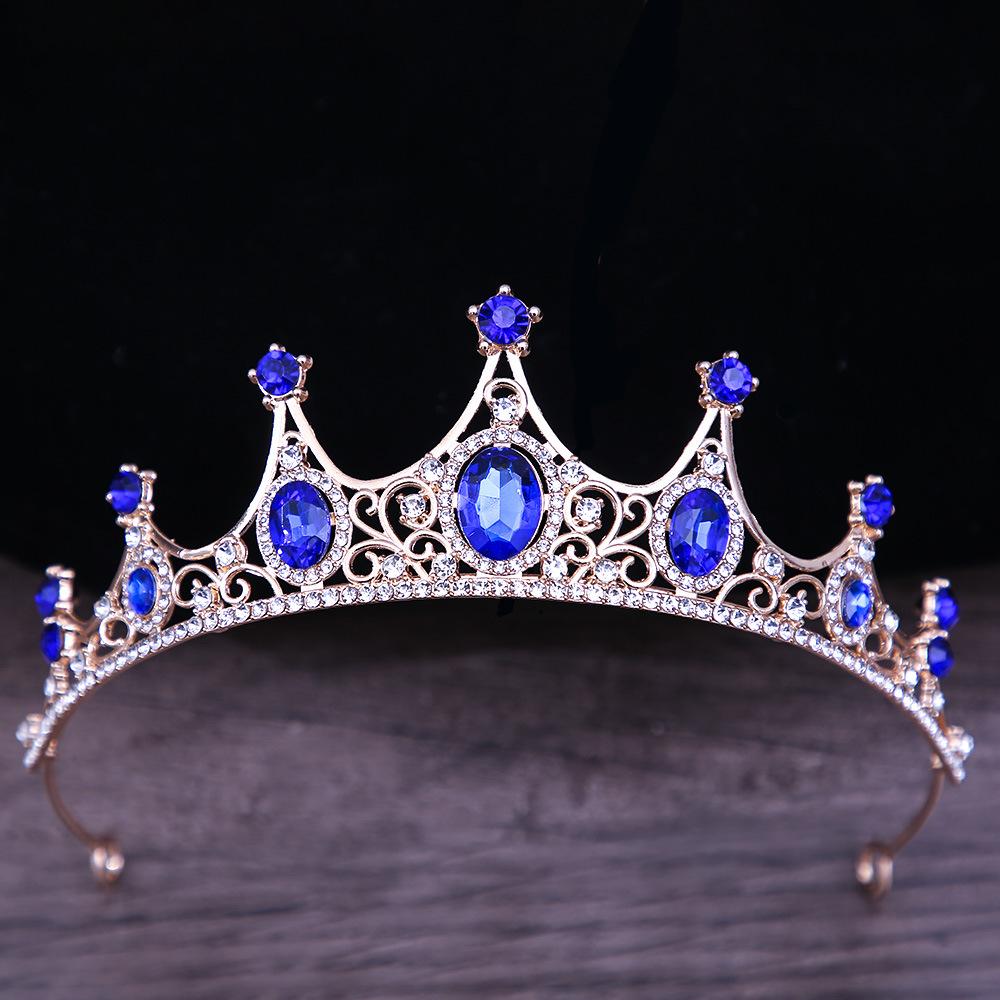 DIEZI Baroque Luxury Girls AB Red Green Blue Crystal Bridal Wedding Tiara Crown Bride Queen Headbands Hair Jewelry Accessories