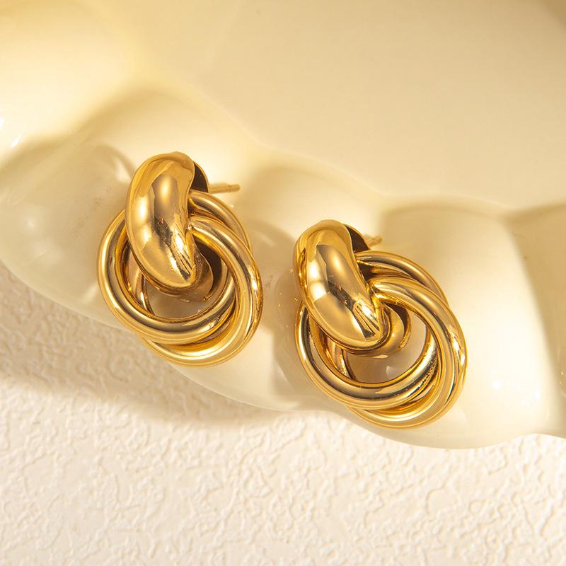 Elegant Retro Geometric Frosted Hollow Cable Texture Earrings for Women