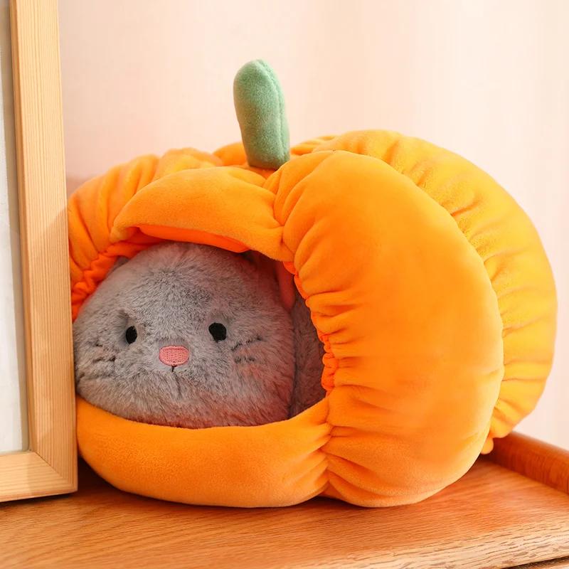 Lovely Cat Plush Toy Stuffed Soft Dog Doll Comfortable Sleeping House Pumpkin Nest Pet Halloween Decoration Children Gift