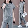 Completo sportivo casual snellente e ampio da donna, taglie forti, alla moda, con cappuccio, 2 pezzi, stile estivo