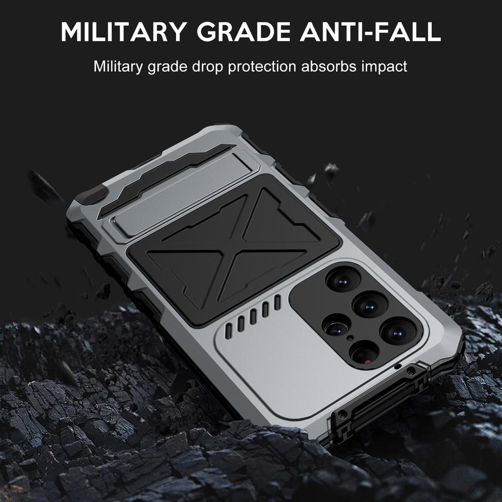 Für Samsung S24 S23 Ultra Robuster Legierungsstoßfänger Metallgehäuse Militärisch Stoßfest Silikon-Rückabdeckung mit Displayschutz