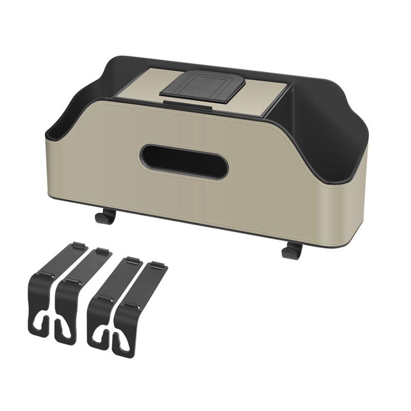 Auto-Organizer-Box, multifunktionale Auto-Taschentuchbox aus Leder, Aufbewahrungsbox für den Rücksitz des Autos, Telefonsitz, Papiertütenhaken, Wasserbecherhalter