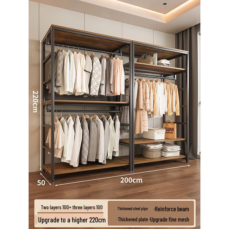 Metal Walk-In Wardrobe: Floor-Standing Clothes Rack, Open Garment and Hat Rack, Bedroom Shelf Assembly