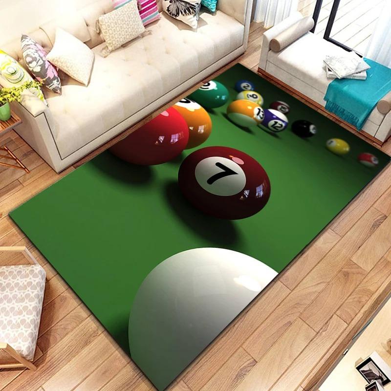 Billiard Sports Carpet Mat Rug 8 Ball Colorful Balls Pool Cue Splatter Art Dynamic Design Home Decoration Floor Bedroom Decor